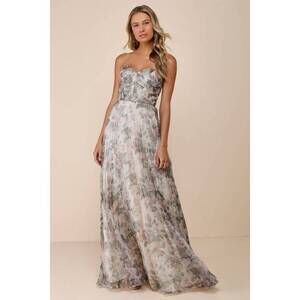 Lulus Most Beautiful Day Ivory Multi Floral Print Organza Maxi Dress Beige